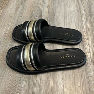 Sandro Paris Tam Slide Sandals In Leather Women Black Size 39